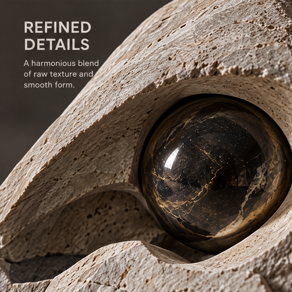 Summit orb sculpture styled on a console beside books and a bowl