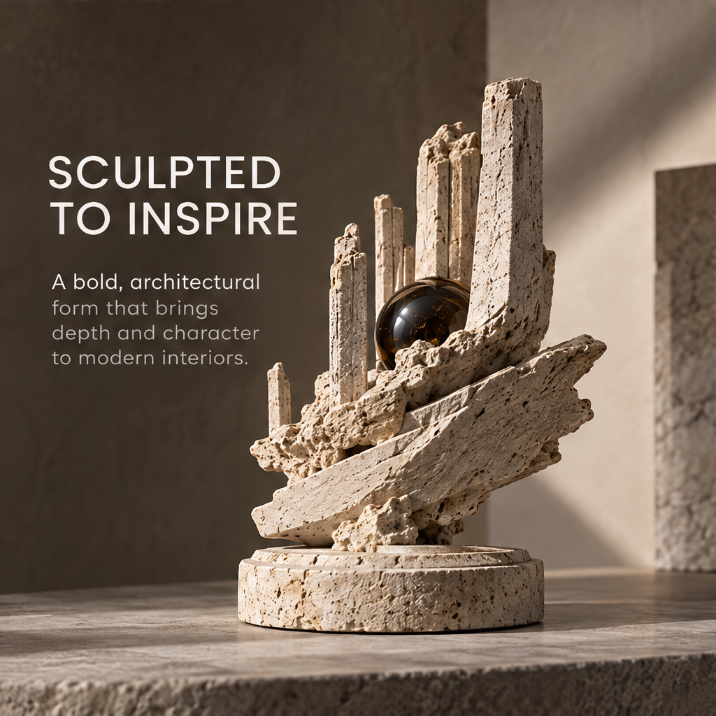 Reverse angle showing irregular upright elements and layered sculptural details