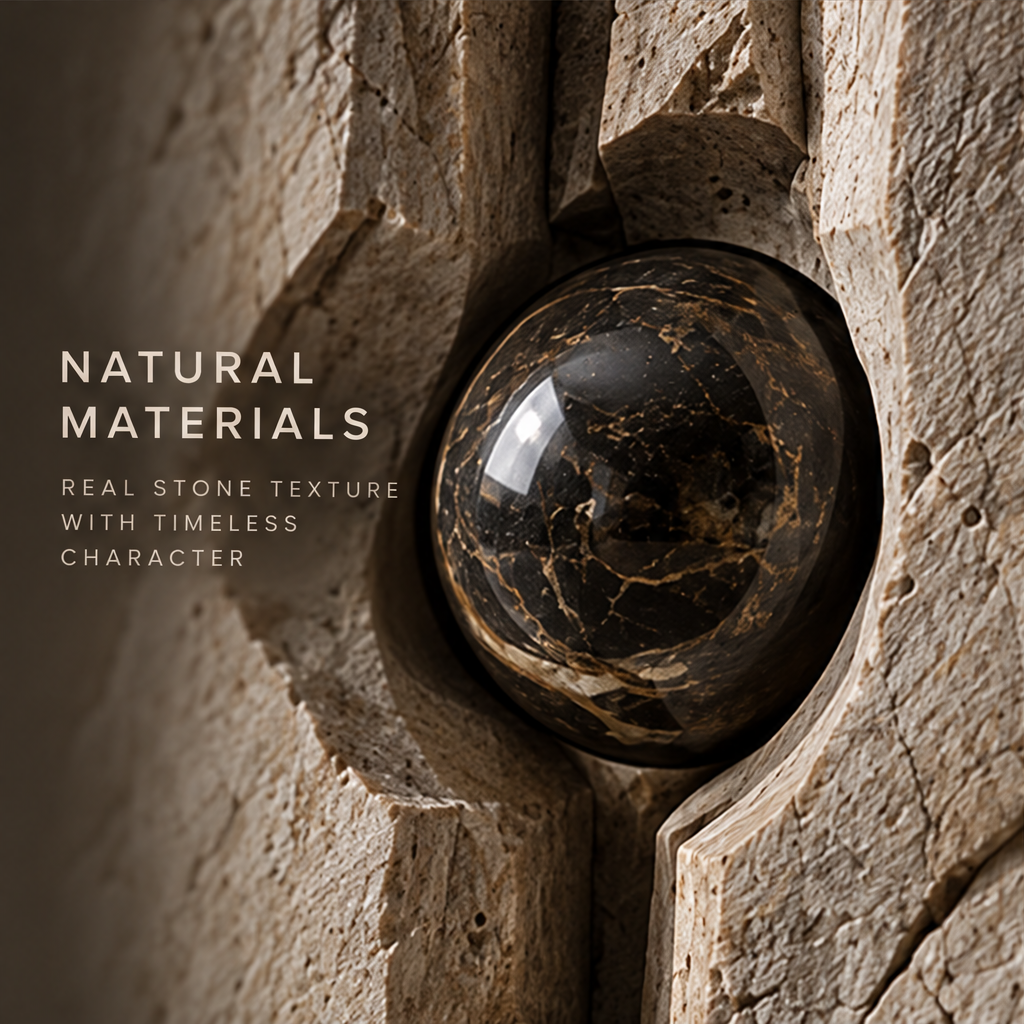 Close-up of the glossy veined orb within the textured central recess