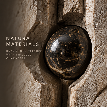Close-up of the glossy veined orb within the textured central recess